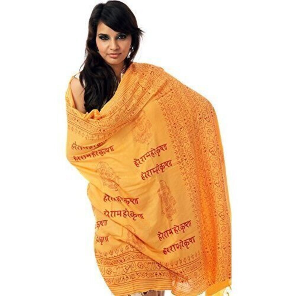 1854 Hare Rama Krishna Prayer Shawl With Printed Ganesha